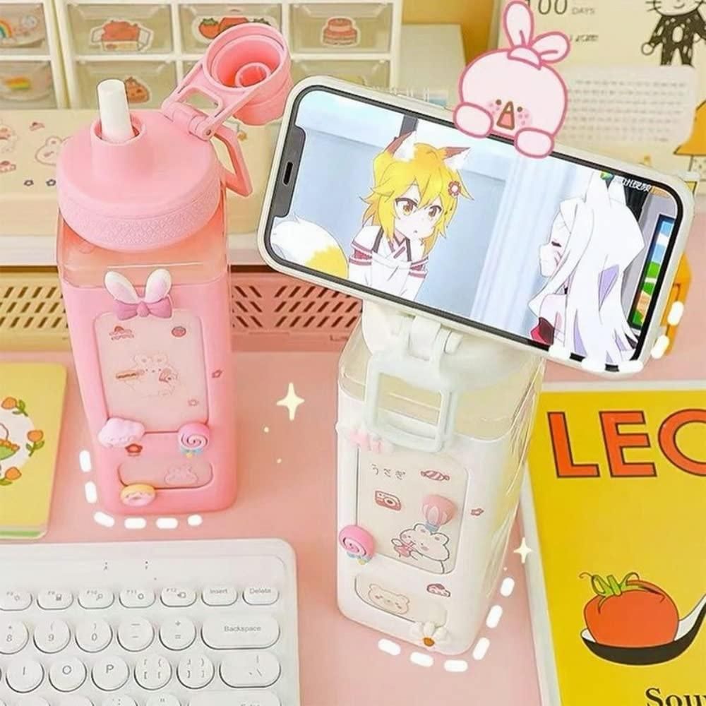 Kawaii Water Bottle with Lid and Straw