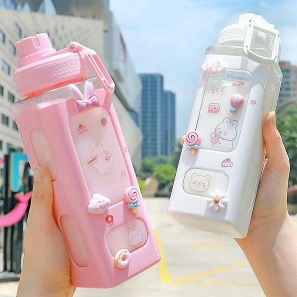 Kawaii Water Bottle with Lid and Straw