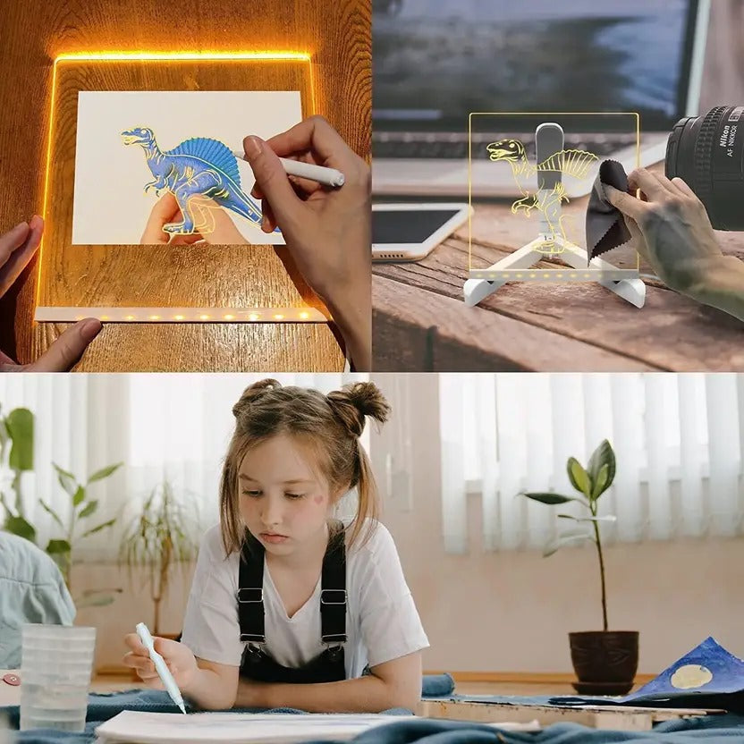 3D LED Light Glass Acrylic Writing pad for Kids